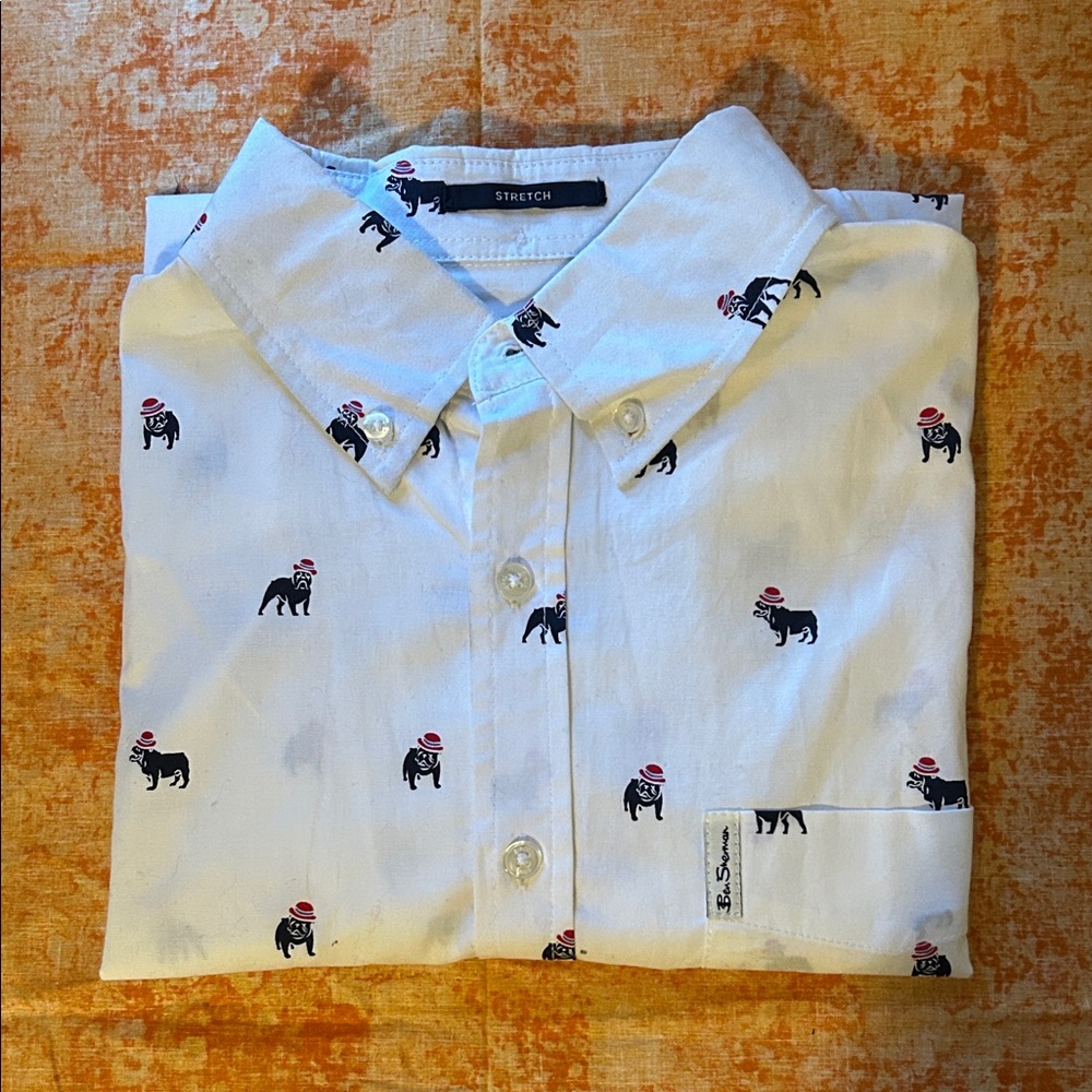 Brooks Brothers White Shirt with Black and Red Dog Pattern